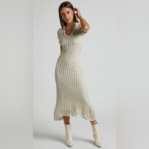 NWT Jolie Midi Dress - Crochet Collared Short Sleeve Dress in Cream US 4